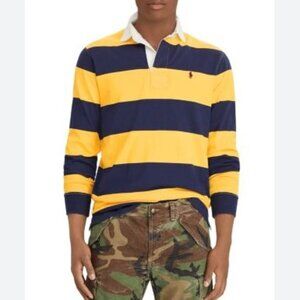 Polo Ralph Lauren 🟣 Size Medium Iconic Rugby Shirt in Blue and Yellow Stripe